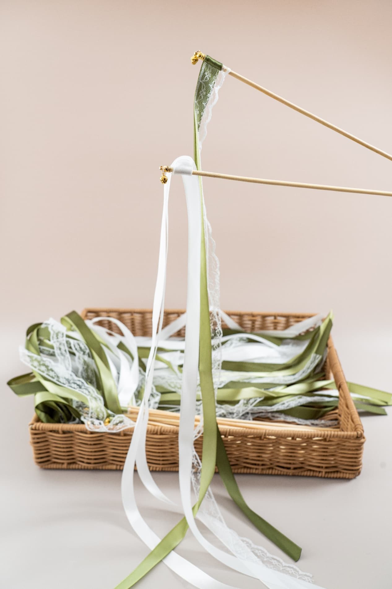 White & Green Ribbon Wands
