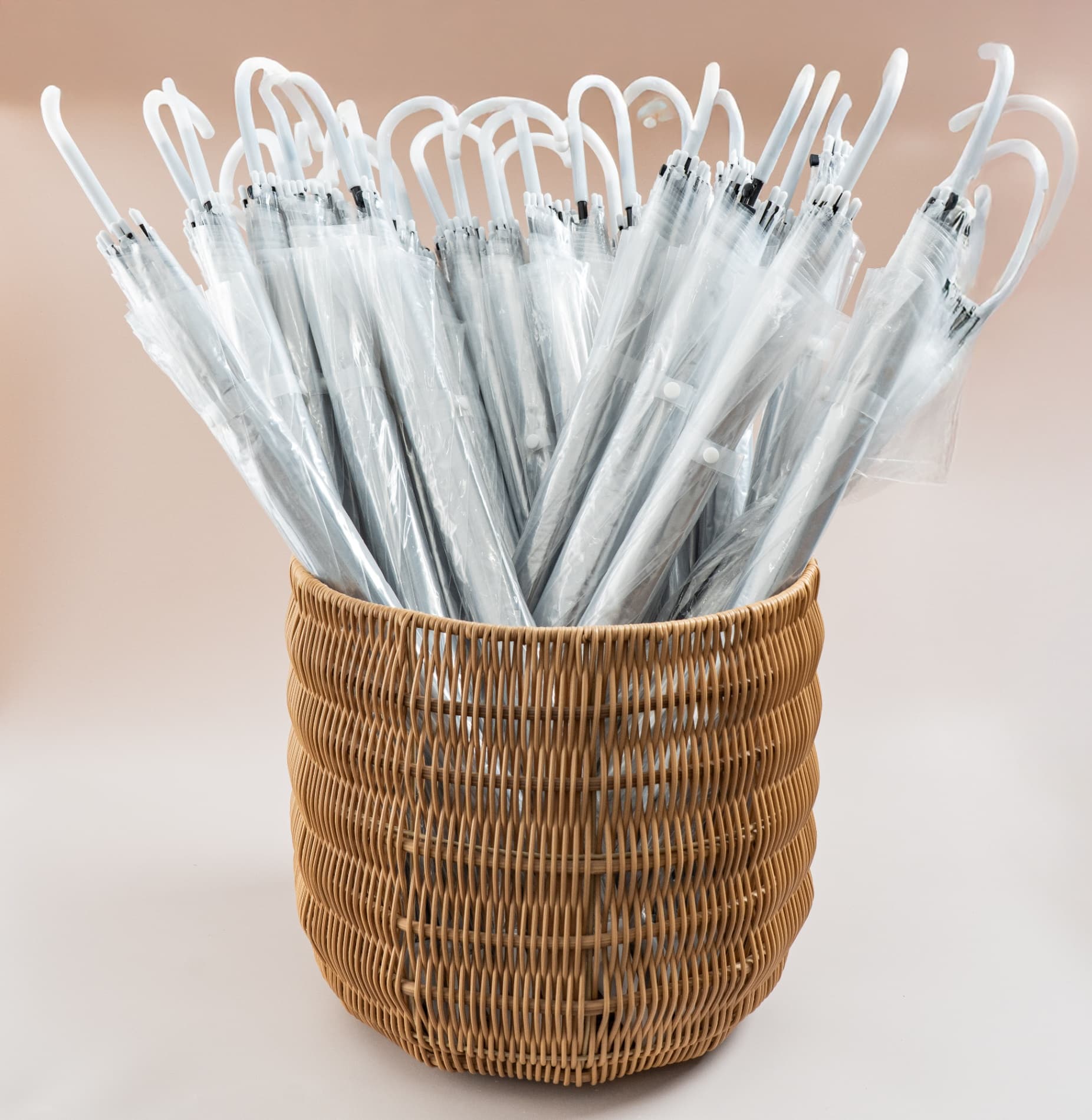 Basket of Clear Umbrellas