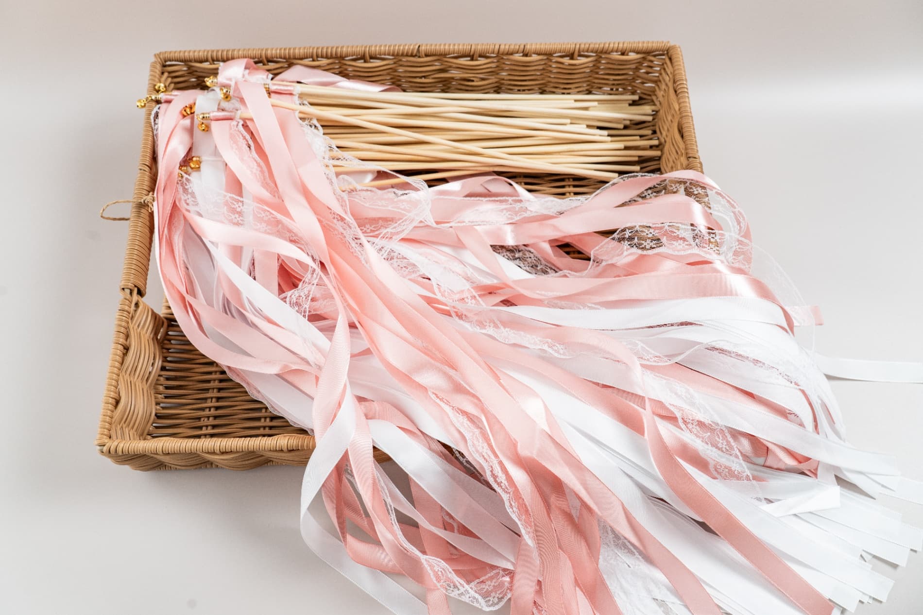 White & Pink Ribbon Wands